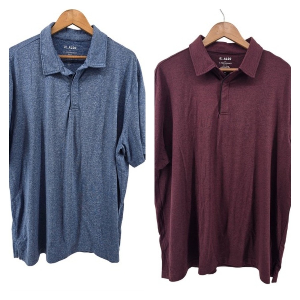 01.Algo Performance Polo Mens XXL Blue Burgundy Heathered Lot of 2 MGK10043